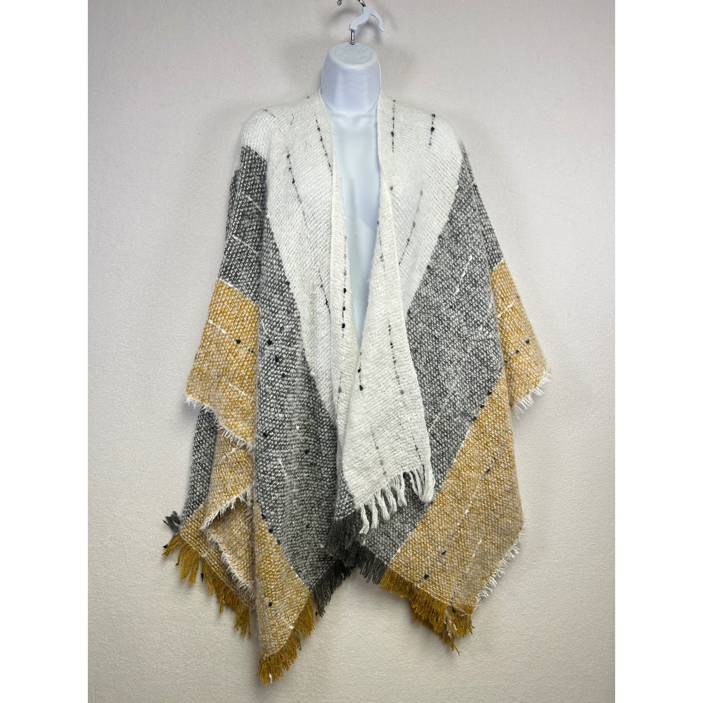 Marcus Adler New York Marigold Plaid Fringe Poncho Wrap Shawl‎ One Size